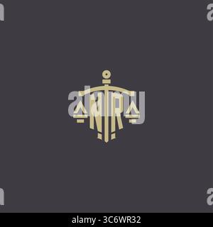 Initial NR logo for law office and attorney with creative scale and sword icon design vector graphic vector graphic Stock Vector