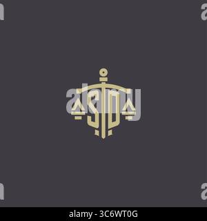 Initial SD logo for law office and attorney with creative scale and sword icon design vector graphic vector graphic Stock Vector