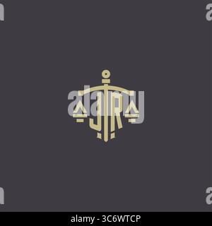Initial JR logo for law office and attorney with creative scale and sword icon design vector graphic vector graphic Stock Vector