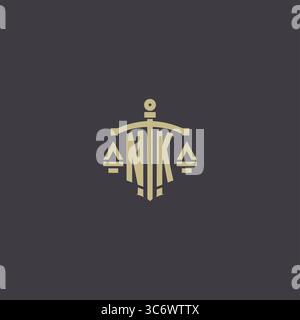 Initial NK logo for law office and attorney with creative scale and sword icon design vector graphic vector graphic Stock Vector