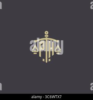 Initial PH logo for law office and attorney with creative scale and sword icon design vector graphic vector graphic Stock Vector