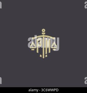 Initial PM logo for law office and attorney with creative scale and sword icon design vector graphic vector graphic Stock Vector