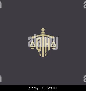 Initial QH logo for law office and attorney with creative scale and sword icon design vector graphic vector graphic Stock Vector