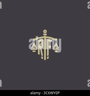 Initial RF logo for law office and attorney with creative scale and sword icon design vector graphic vector graphic Stock Vector
