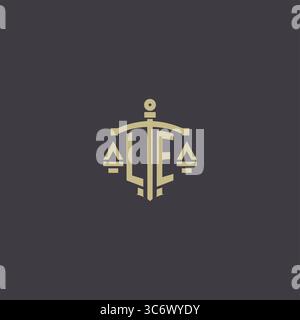 Initial LE logo for law office and attorney with creative scale and sword icon design vector graphic vector graphic Stock Vector