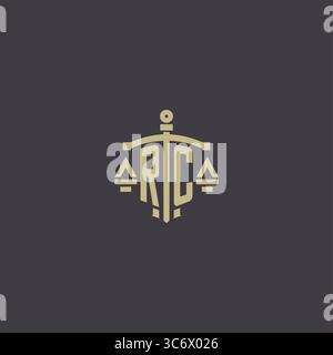 Initial RC logo for law office and attorney with creative scale and sword icon design vector graphic vector graphic Stock Vector