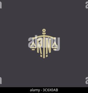 Initial RN logo for law office and attorney with creative scale and sword icon design vector graphic vector graphic Stock Vector