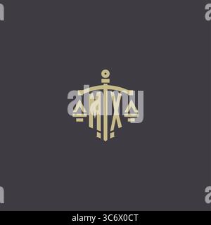 Initial MX logo for law office and attorney with creative scale and sword icon design vector graphic vector graphic Stock Vector