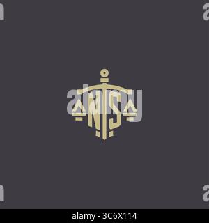 Initial NS logo for law office and attorney with creative scale and sword icon design vector graphic vector graphic Stock Vector