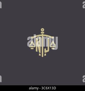 Initial NJ logo for law office and attorney with creative scale and sword icon design vector graphic vector graphic Stock Vector
