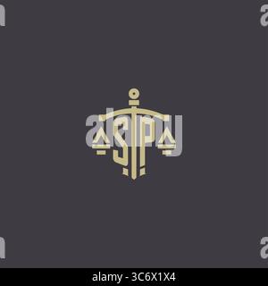Initial SP logo for law office and attorney with creative scale and sword icon design vector graphic vector graphic Stock Vector