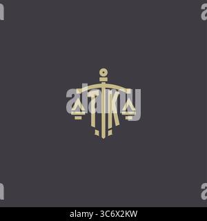 Initial TK logo for law office and attorney with creative scale and sword icon design vector graphic vector graphic Stock Vector