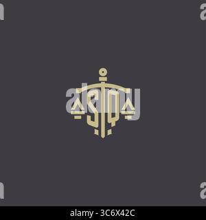 Initial SQ logo for law office and attorney with creative scale and sword icon design vector graphic vector graphic Stock Vector