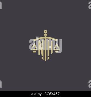 Initial NH logo for law office and attorney with creative scale and sword icon design vector graphic vector graphic Stock Vector