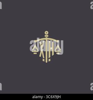 Initial XH logo for law office and attorney with creative scale and sword icon design vector graphic vector graphic Stock Vector