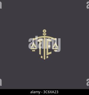 Initial TE logo for law office and attorney with creative scale and sword icon design vector graphic vector graphic Stock Vector