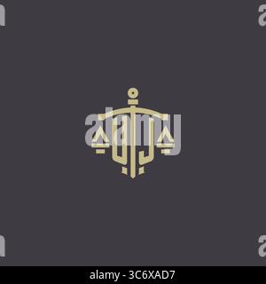 Initial UJ logo for law office and attorney with creative scale and sword icon design vector graphic vector graphic Stock Vector