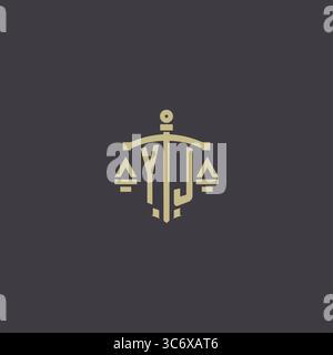 Initial YJ logo for law office and attorney with creative scale and sword icon design vector graphic vector graphic Stock Vector