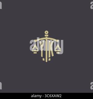 Initial YK logo for law office and attorney with creative scale and sword icon design vector graphic vector graphic Stock Vector