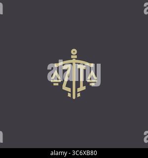 Initial ZI logo for law office and attorney with creative scale and sword icon design vector graphic vector graphic Stock Vector