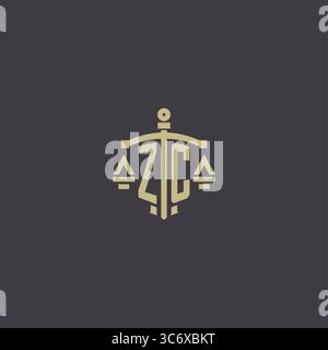 Initial ZC logo for law office and attorney with creative scale and sword icon design vector graphic vector graphic Stock Vector