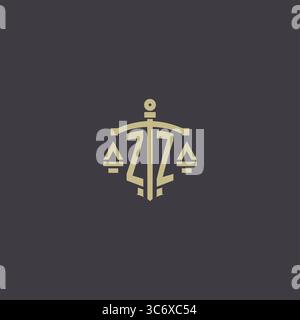 Initial ZZ logo for law office and attorney with creative scale and sword icon design vector graphic vector graphic Stock Vector