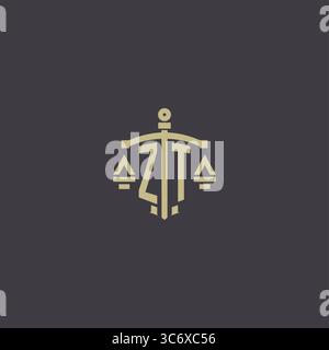 Initial ZT logo for law office and attorney with creative scale and sword icon design vector graphic vector graphic Stock Vector