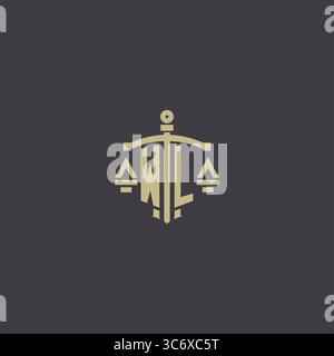 Initial WL logo for law office and attorney with creative scale and sword icon design vector graphic vector graphic Stock Vector