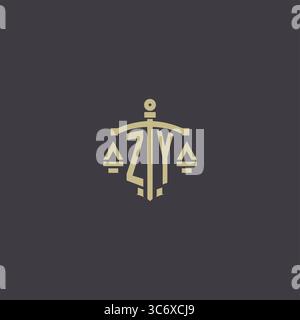 Initial ZY logo for law office and attorney with creative scale and sword icon design vector graphic vector graphic Stock Vector