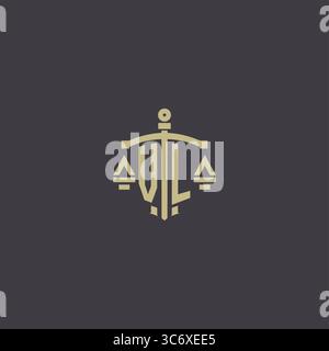 Initial VL logo for law office and attorney with creative scale and sword icon design vector graphic vector graphic Stock Vector