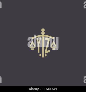 Initial YZ logo for law office and attorney with creative scale and sword icon design vector graphic vector graphic Stock Vector