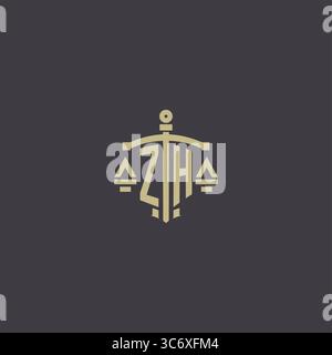 Initial ZH logo for law office and attorney with creative scale and sword icon design vector graphic vector graphic Stock Vector