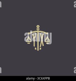 Initial YX logo for law office and attorney with creative scale and sword icon design vector graphic vector graphic Stock Vector