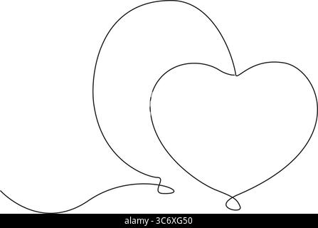 Continuous balloon one line drawing birthday celebration. Holiday party decoration icon, Vector Illustration Eps 10 Stock Vector