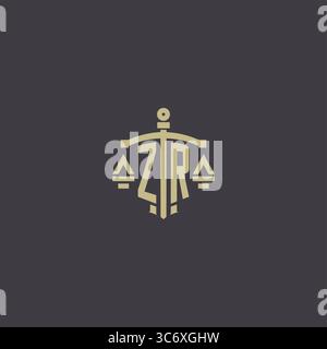 Initial ZR logo for law office and attorney with creative scale and sword icon design vector graphic vector graphic Stock Vector
