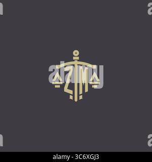 Initial ZM logo for law office and attorney with creative scale and sword icon design vector graphic vector graphic Stock Vector