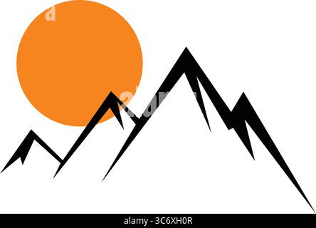 Simple mountain black silhouette with sunshine Vector Illustration. Stock Vector