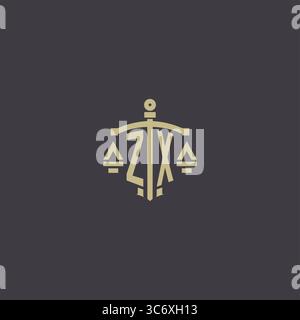 Initial ZX logo for law office and attorney with creative scale and sword icon design vector graphic vector graphic Stock Vector