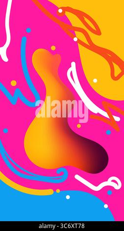 vibrant abstract background design showing playful gradient shapes squiggly lines and scattered dots in pink blue and orange tones great for creative Stock Vector