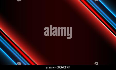 futuristic digital concept with glowing red and blue neon diagonal lines forming a tech border on a dark abstract background, perfect for templates, t Stock Vector