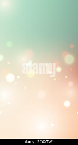 Soft mint to peach gradient background with glowing white, pink, and yellow bokeh lights. Captures a dreamy, cheerful mood for holiday or celebration Stock Vector