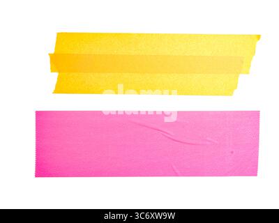 Orange masking tape and pink sticky note tape  on a white background, safety concept Stock Photo
