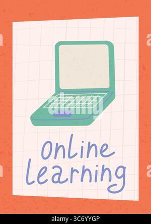 School poster. Modern design with laptop. Back to school, college, study concept. Online learning. Perfect for web ads, branding, flyer, banner. Stock Vector