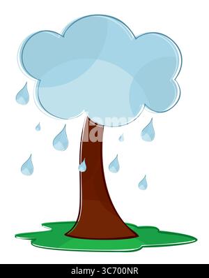 A tree symbol with a cloud and drops of a rain. Stock Vector