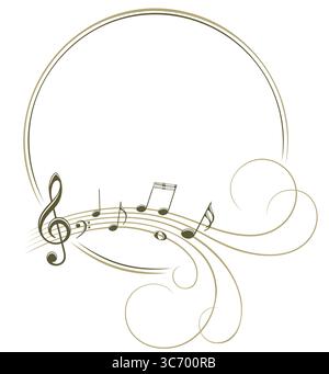 The stylized brown frame with music notes. Stock Vector