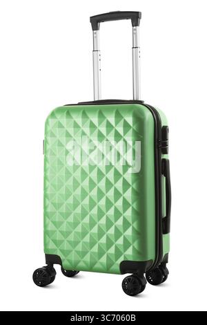 Modern Green Travel Suitcase with Textured Design, isolated  on White Background Stock Photo