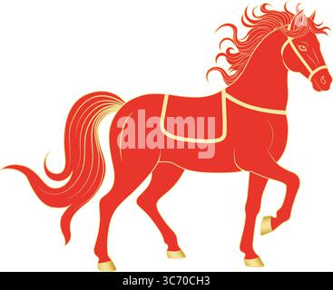 Vector pattern of red and golden horses Stock Vector