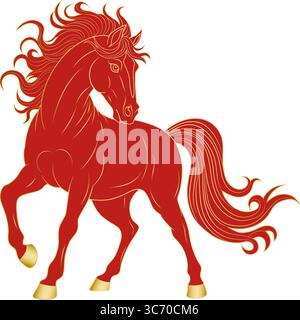 Vector pattern of red and golden horses Stock Vector