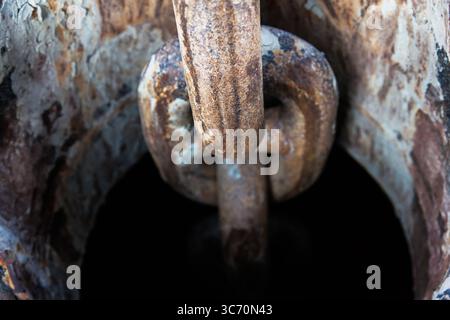 Rusty anchor chain on a ship close-up. Stock Photo