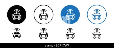 Icon of a car with wireless signal indicating vehicle WiFi. Stock Vector